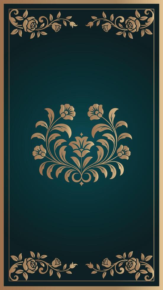 Elegant teal and gold floral frame design vector