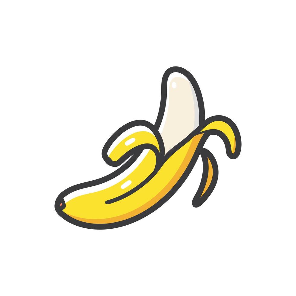A cartoon style illustration of a partially peeled banana vector