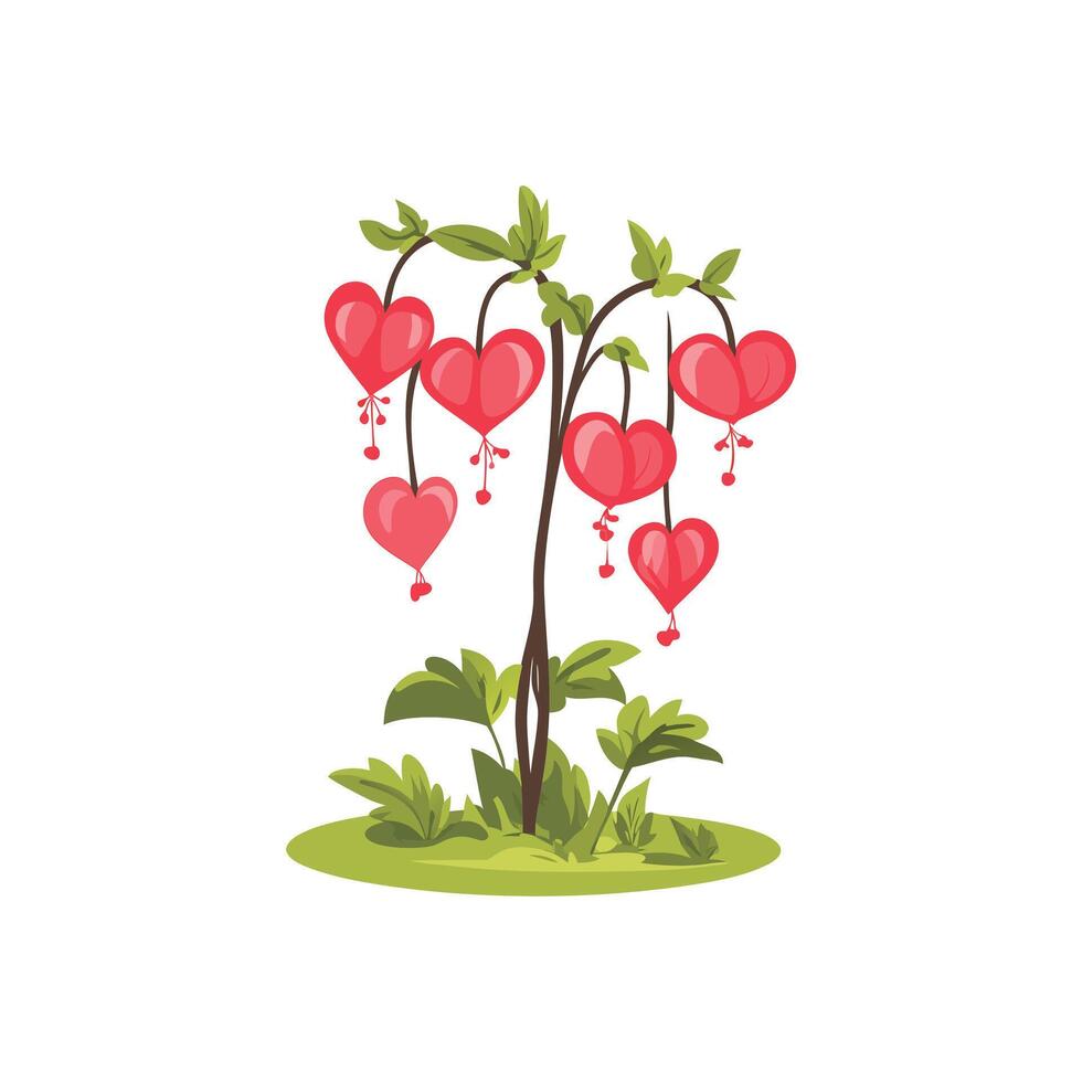 Cartoon bleeding heart plant with six heart shaped flowers vector