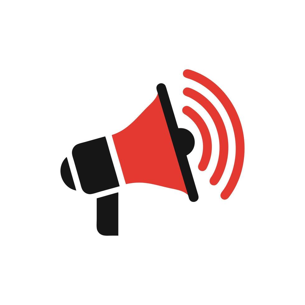 Red and black megaphone icon with sound waves illustration vector