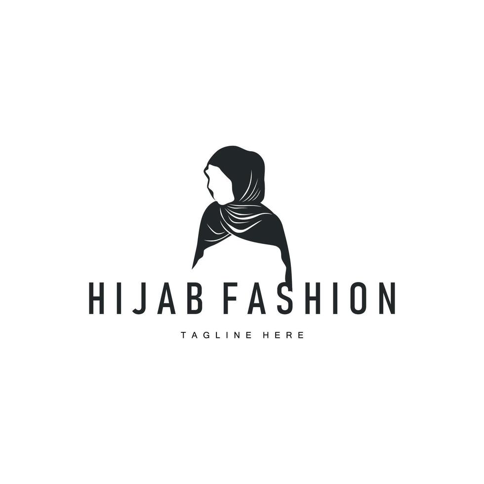 women fashion a simple minimalist hijab logo with a black silhouette as a symbol of beauty and a poster template illustration vector
