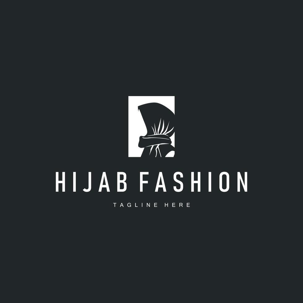 women fashion with a simple minimalist hijab logo with a black silhouette as a symbol of beauty and a poster template illustration vector