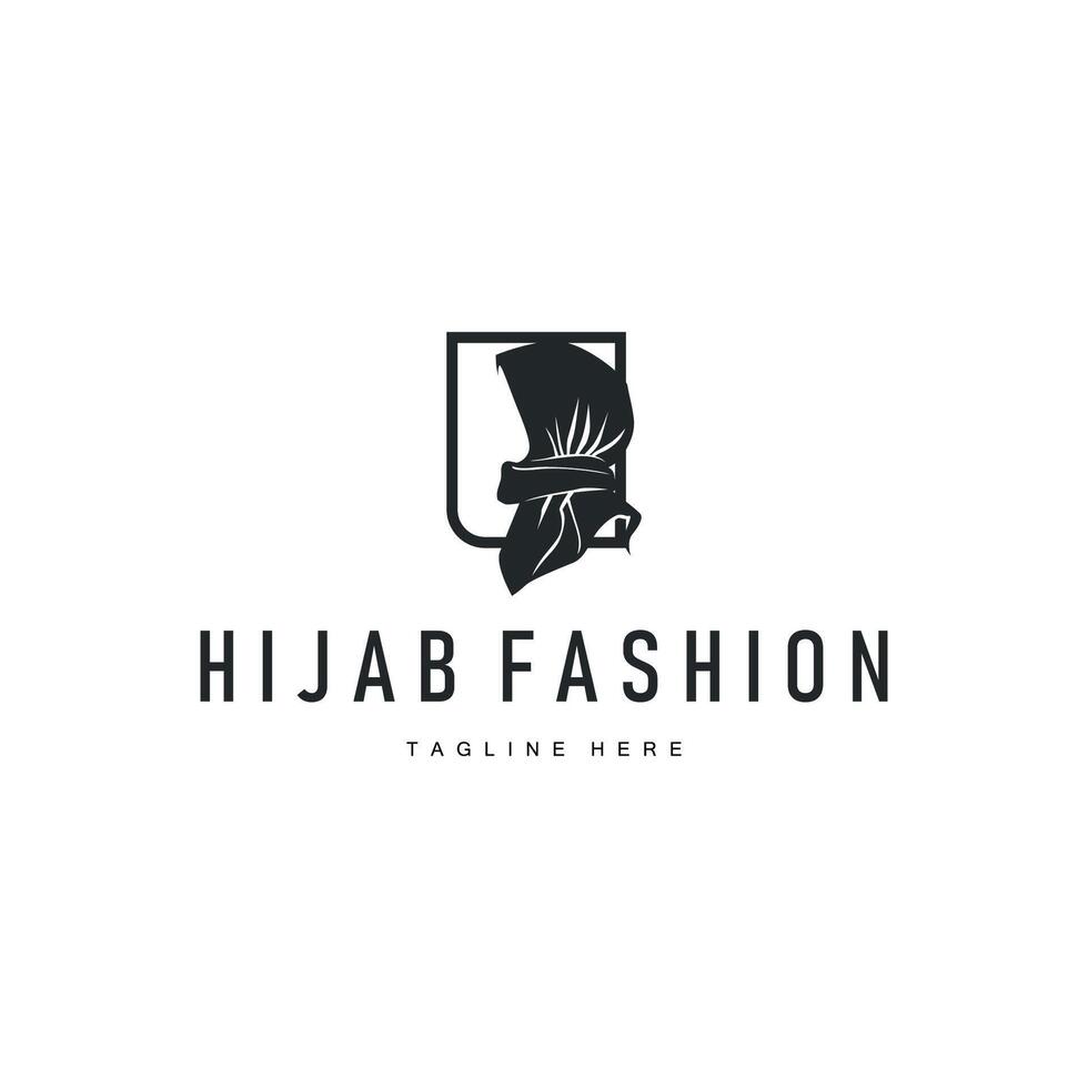women fashion with a simple hijab logo with a black silhouette as a symbol of beauty and a poster template illustration vector