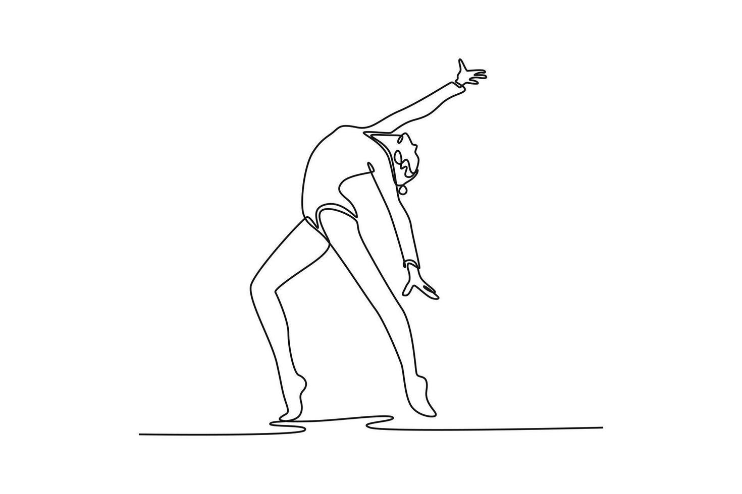Single one line drawing girl gymnast trains rhythmic gymnastics in professional arena. Beauty, art, sport, competition, health, hobbies. Modern continuous line draw design graphic illustration vector