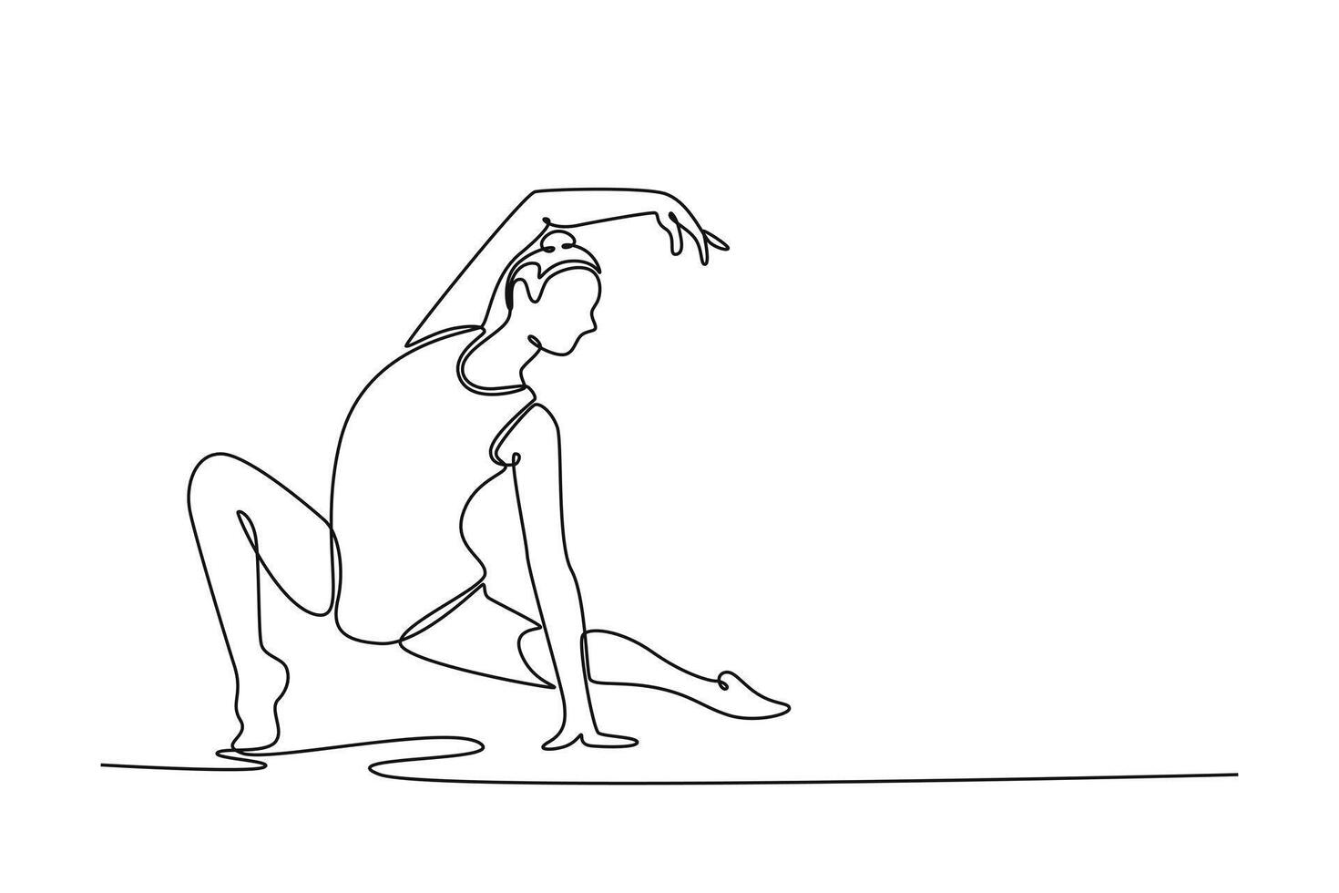 Single one line drawing young female rhythmic gymnast posing and dancing. Beautiful and graceful sports. Motion, grace and flexibility. Modern continuous line draw design graphic illustration vector
