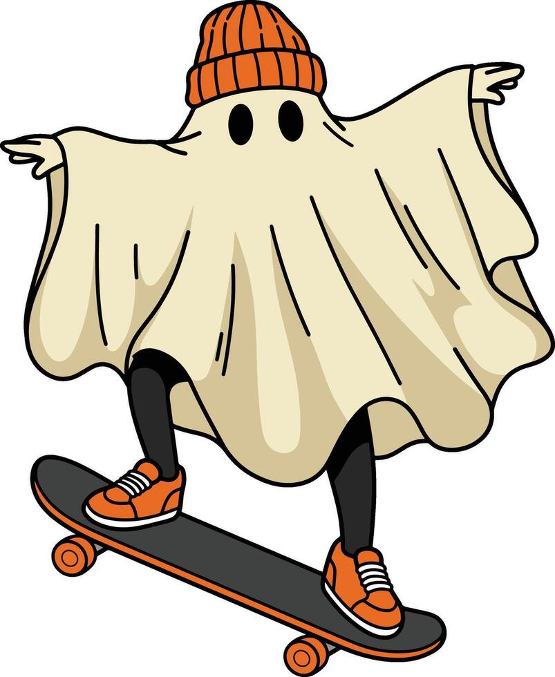 Ghost Skateboarder with Orange Beanie for Halloween vector