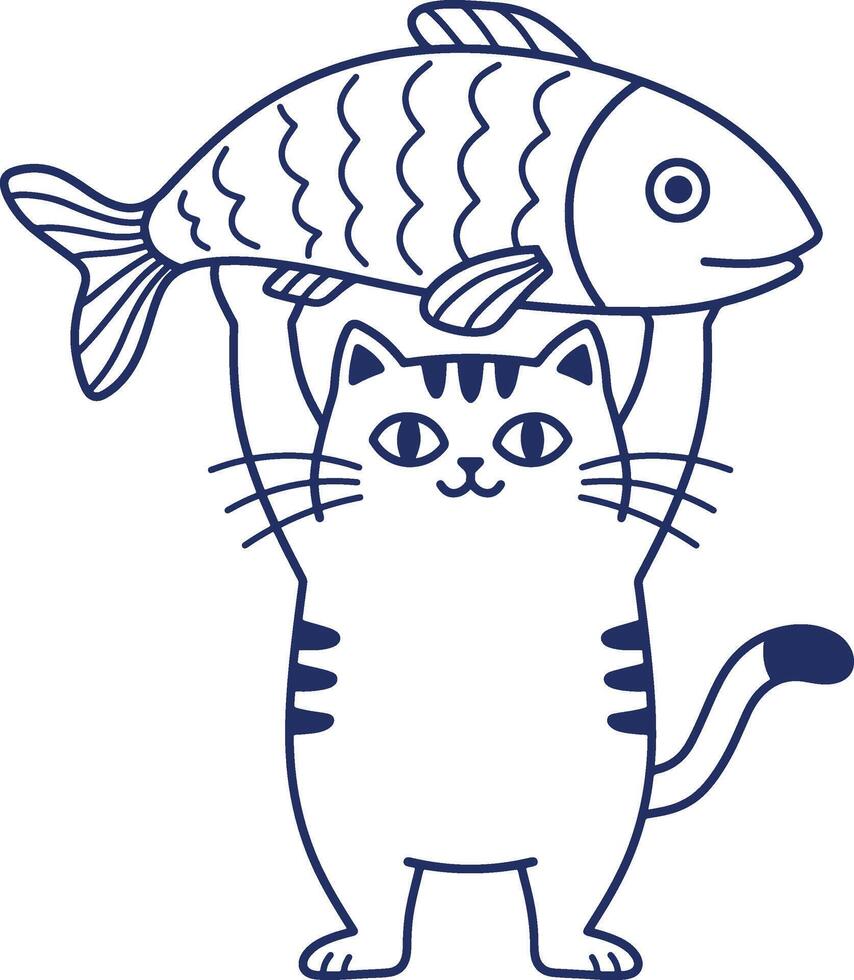 Cat holding a fish Illustration vector
