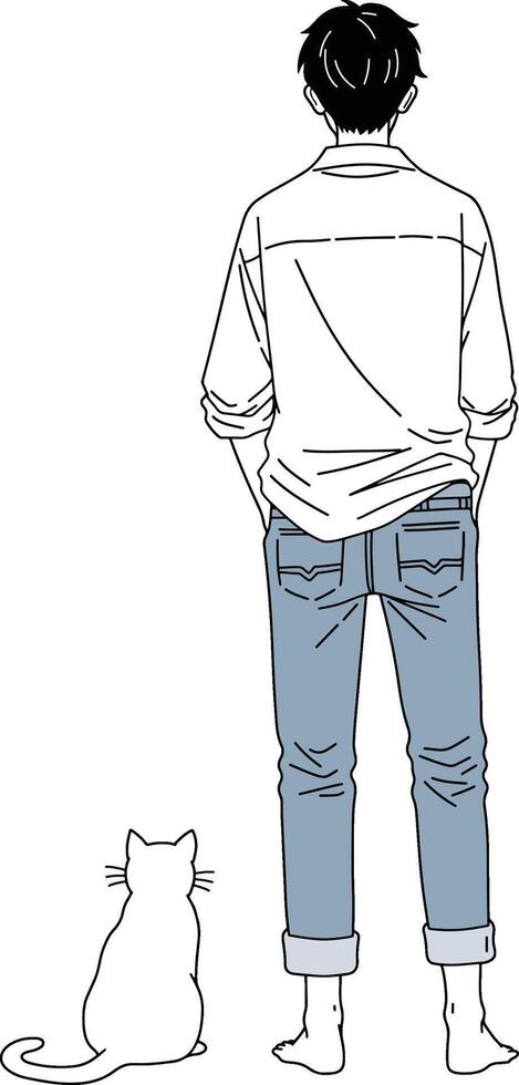 Man and Cat A Minimalist Illustration vector