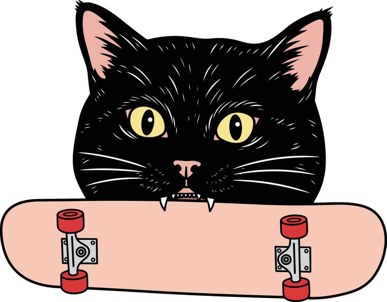 Black Cat with Skateboard Illustration vector
