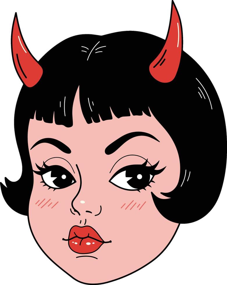 Adorable Devil Girl with Red Horns vector