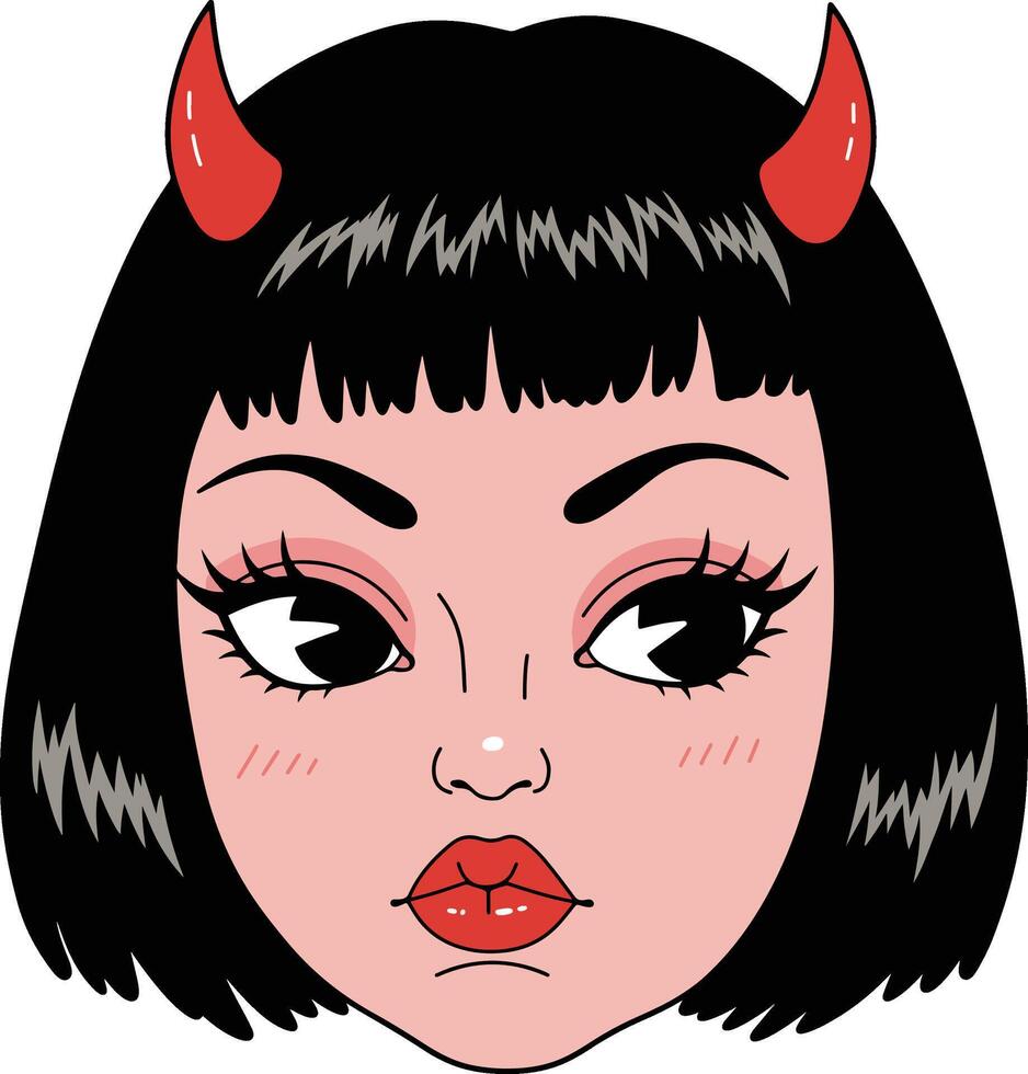 Cute Devil Girl with Red Horns vector