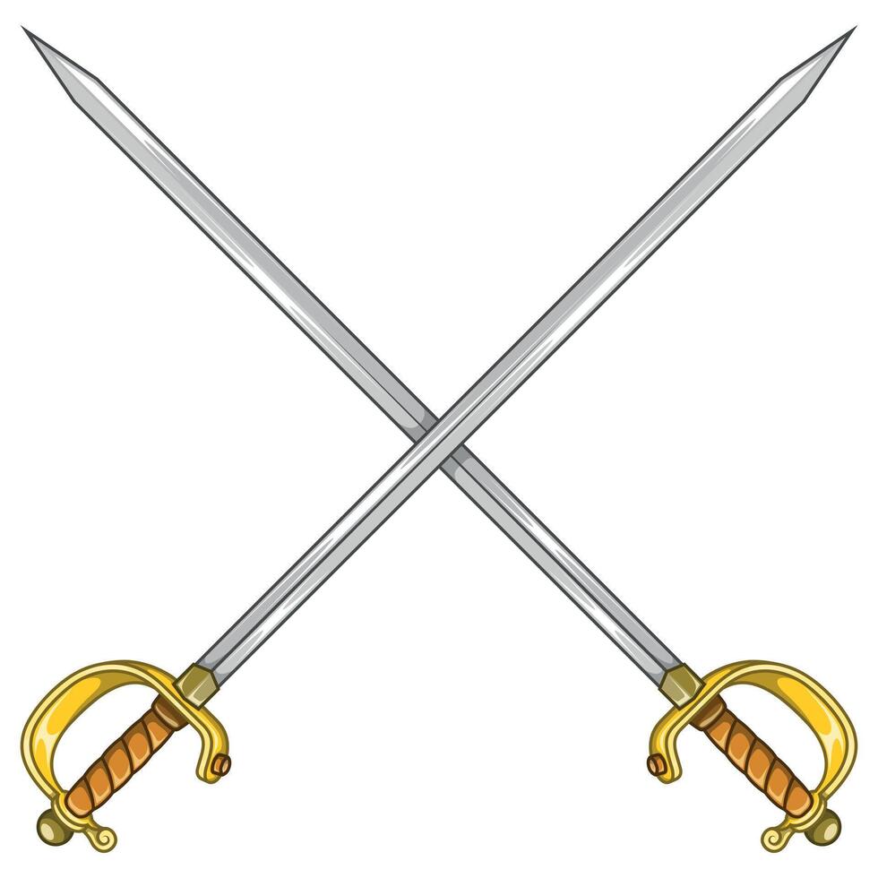 Antique Spanish swords crossed with hilt, Spanish rapier swords with bow hilt vector