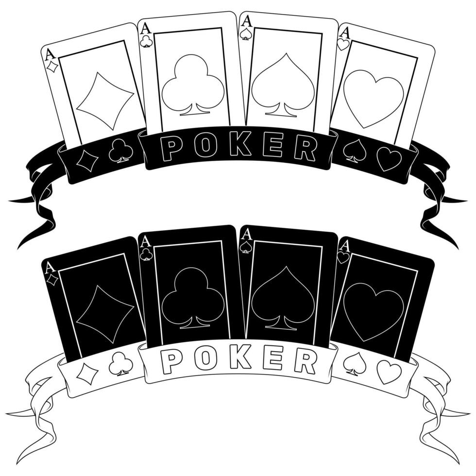 Poker hand surrounded with ribbons, poker symbols of heart, diamond, club and ace vector