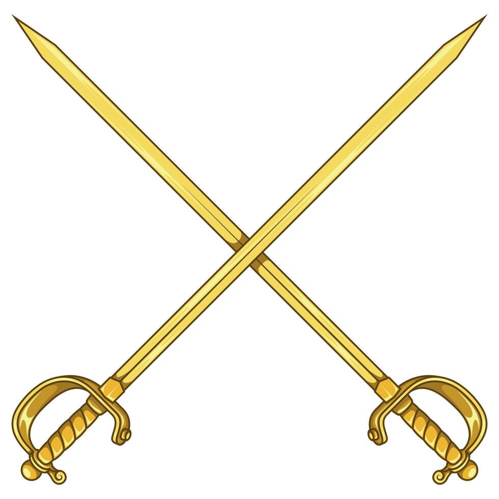 Antique Spanish swords crossed with hilt, Spanish rapier swords with bow hilt. vector