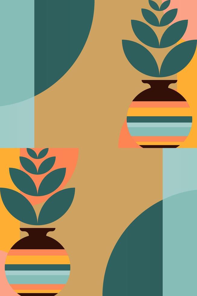 Neutral Tones Boho Interior Decor with Botanical Elements vector