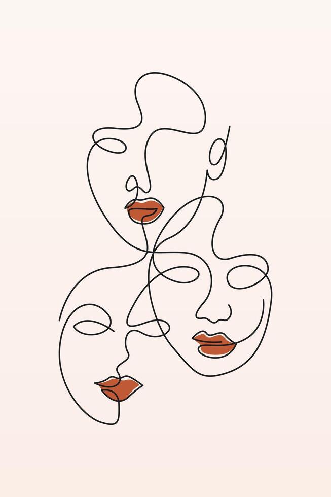 Aesthetic Boho Poster with Line Art Design vector
