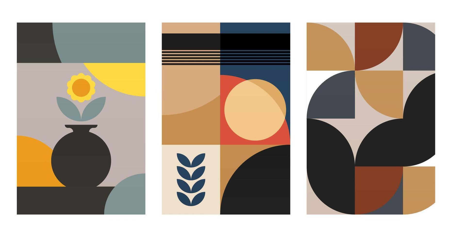 Neutral Tones Boho Digital Download with Abstract Shapes vector
