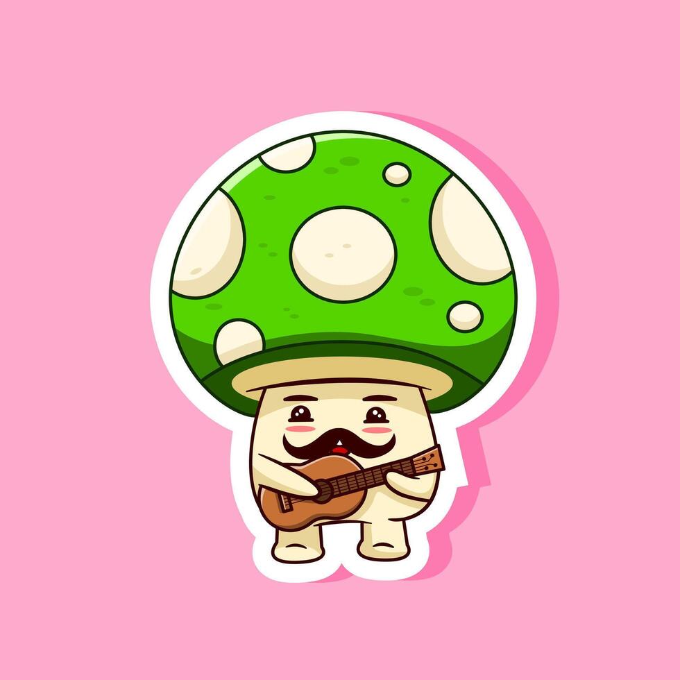 Sticker Mushroom Playing Guitar Illustration Cartoon Design vector