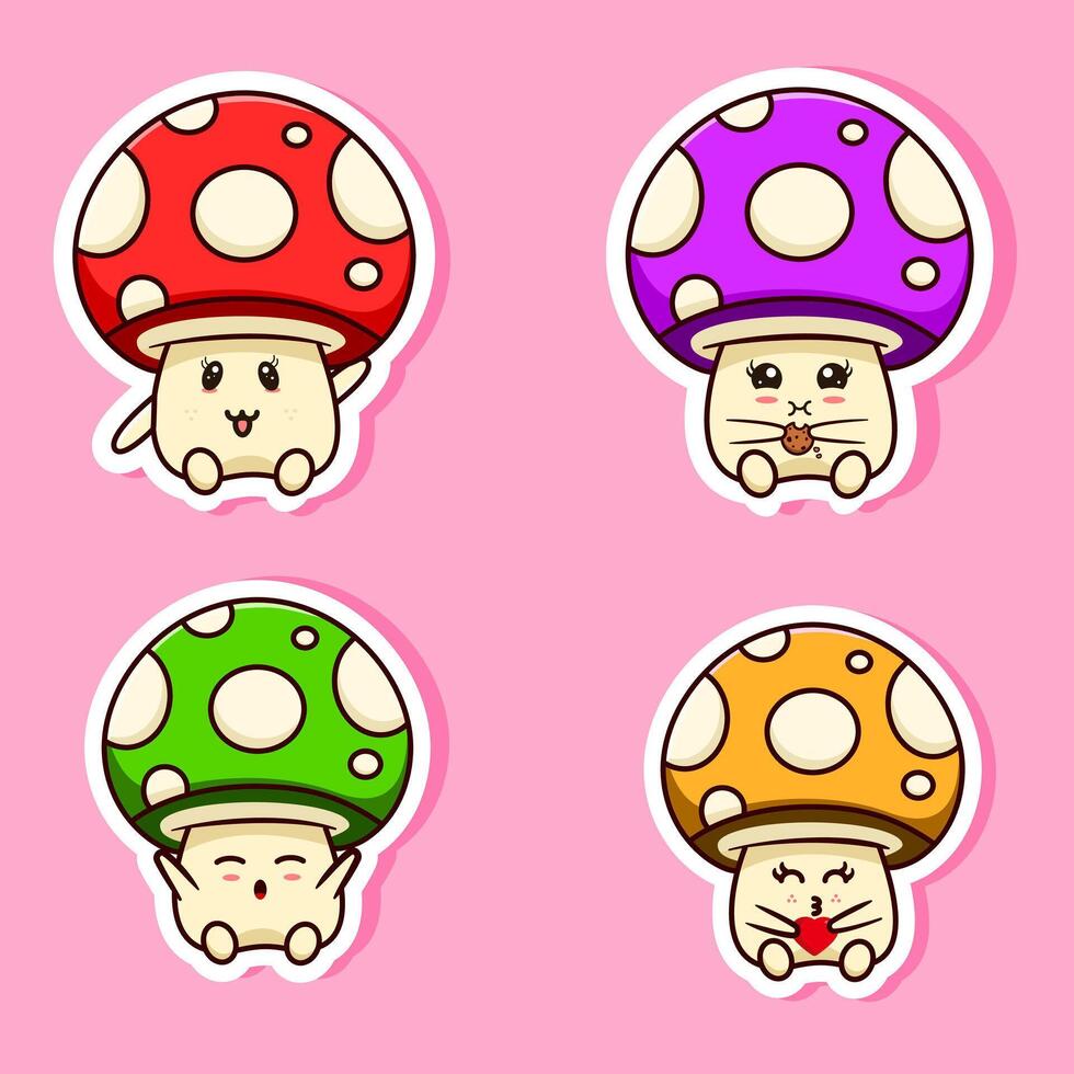 Collection Sticker of Mini Mushroom Kawaii Cartoon Design vector