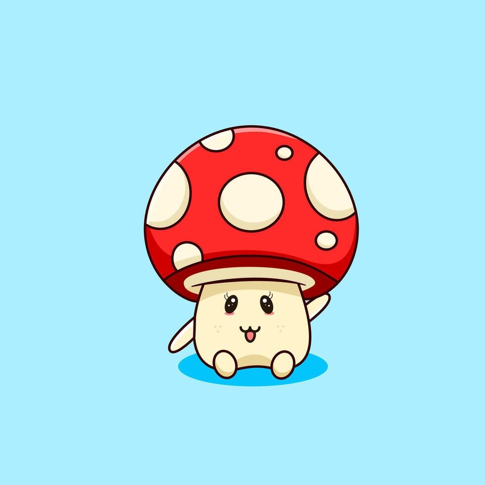 Cute Cartoon Mini Mushroom Smiling and Waving Hello Illustration Cartoon Design vector