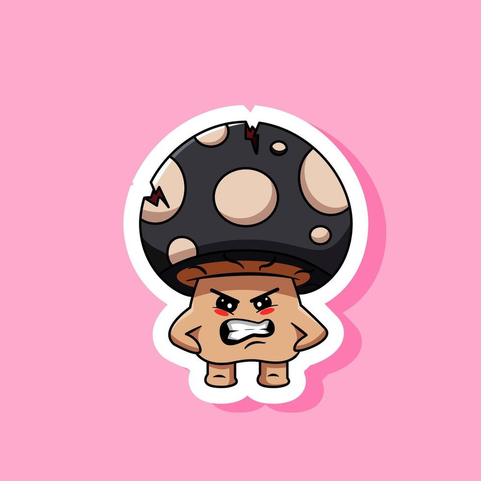 Sticker of Angry Cartoon Mushroom with Fumes Illustration Cartoon Design vector