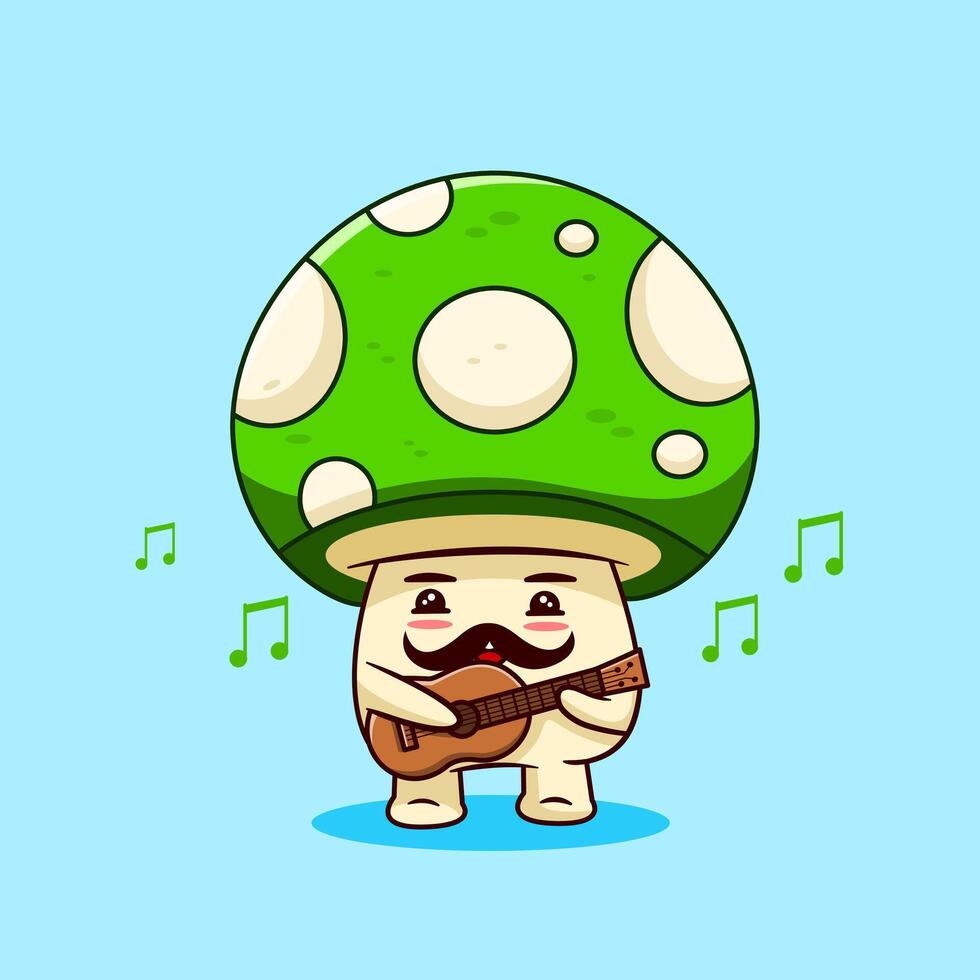 Mushroom character playing guitar or ukulele illustration cartoon design vector