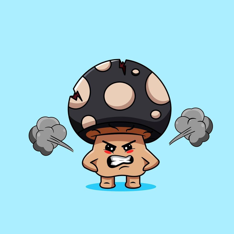 Angry Cartoon Mushroom with Fumes Illustration Cartoon Design vector