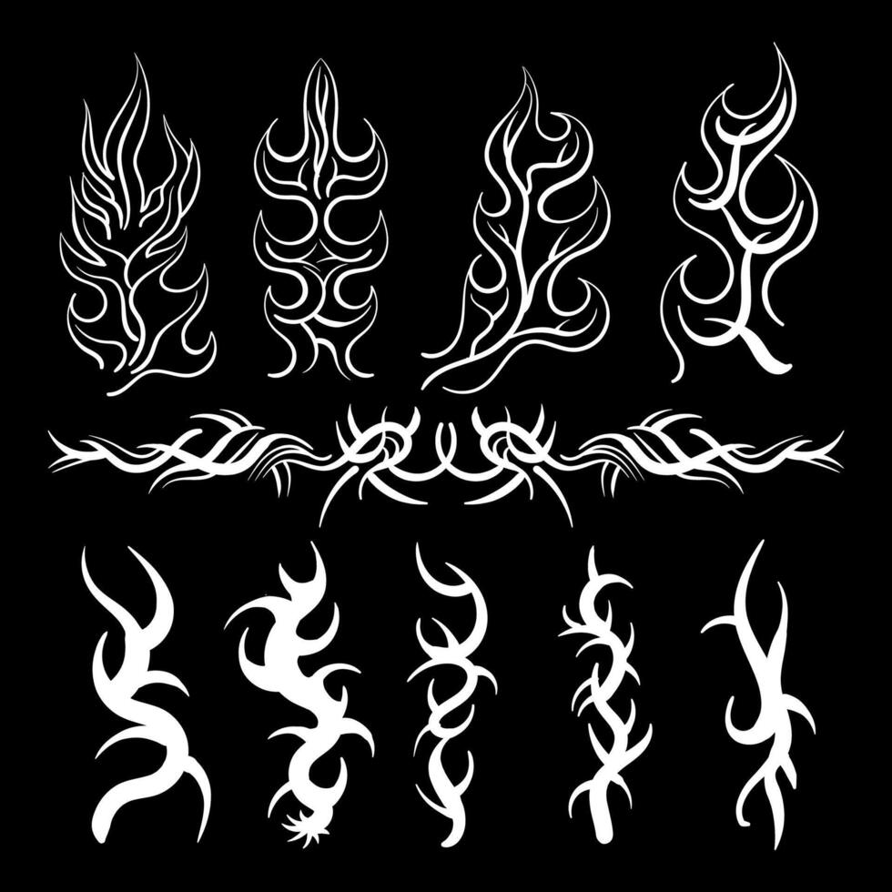 Set of tattoo tribal elements on black background. illustration for your design vector