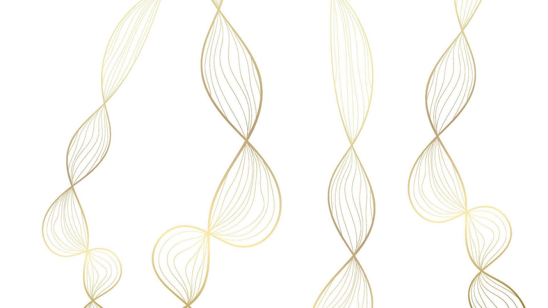 Set of gold abstract wavy lines on white background. . vector