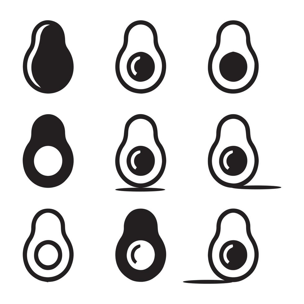Avocado Icon Set for Food. Simple Avocado Icons in Solid and Outline Styles vector