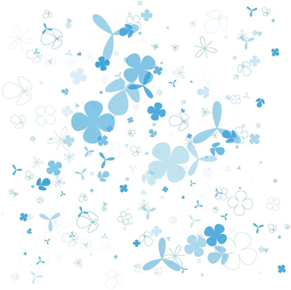 a blue and white floral pattern with many different shapes vector