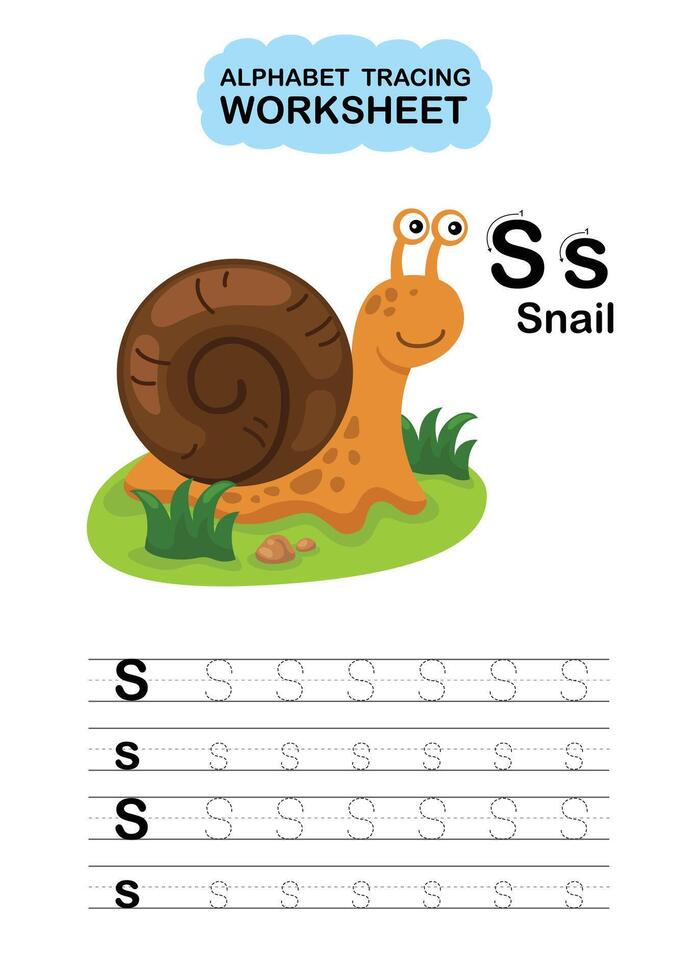 Illustration Isolated Animal Alphabet Tracing Worksheet Letter S Snail vector