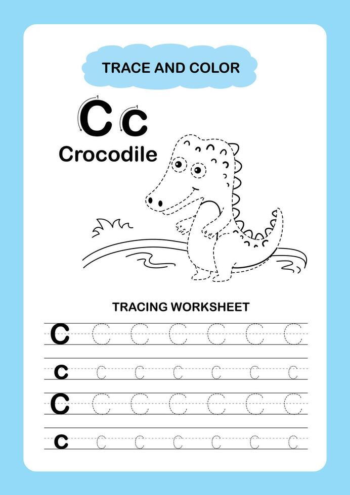 Illustration Isolated Animal Alphabet Trace and color Letter C Crocodile vector