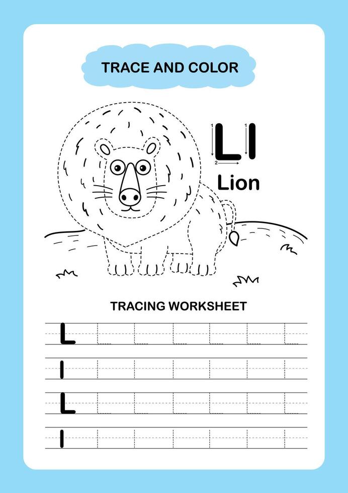 Illustration Isolated Animal Alphabet Trace and color Letter L Lion vector