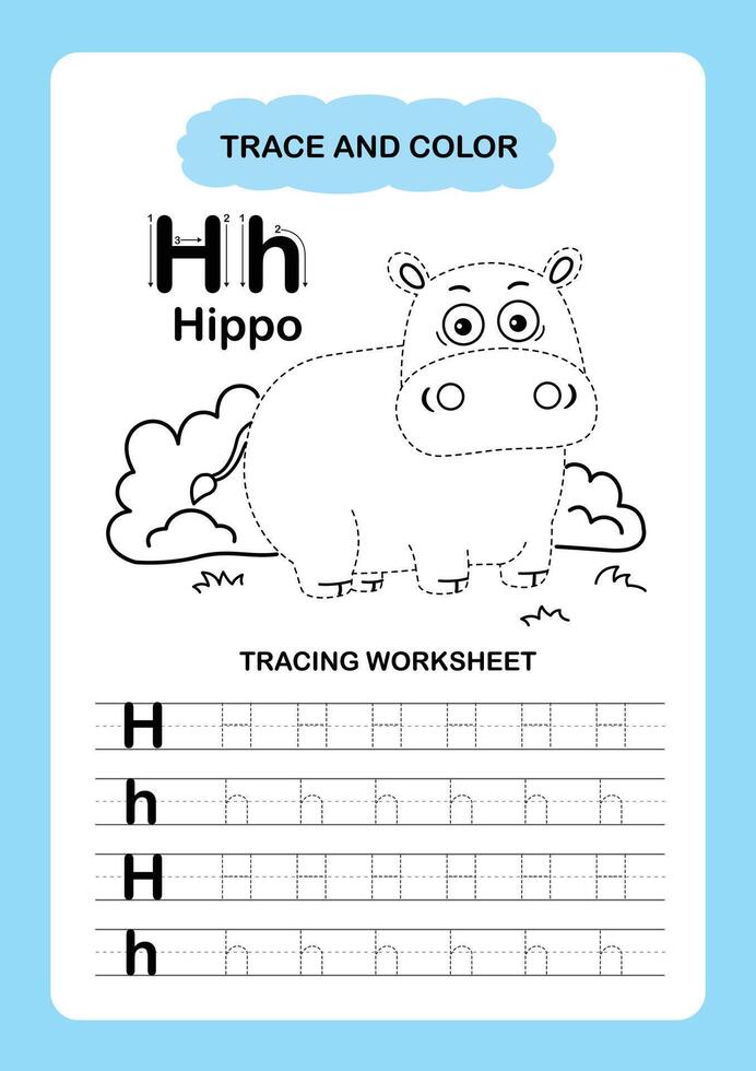 Illustration Isolated Animal Alphabet Trace and color Letter H Hippo vector