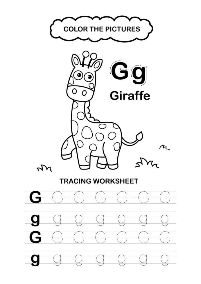 Animal Alphabet Trace and color Letter G Giraffe vector