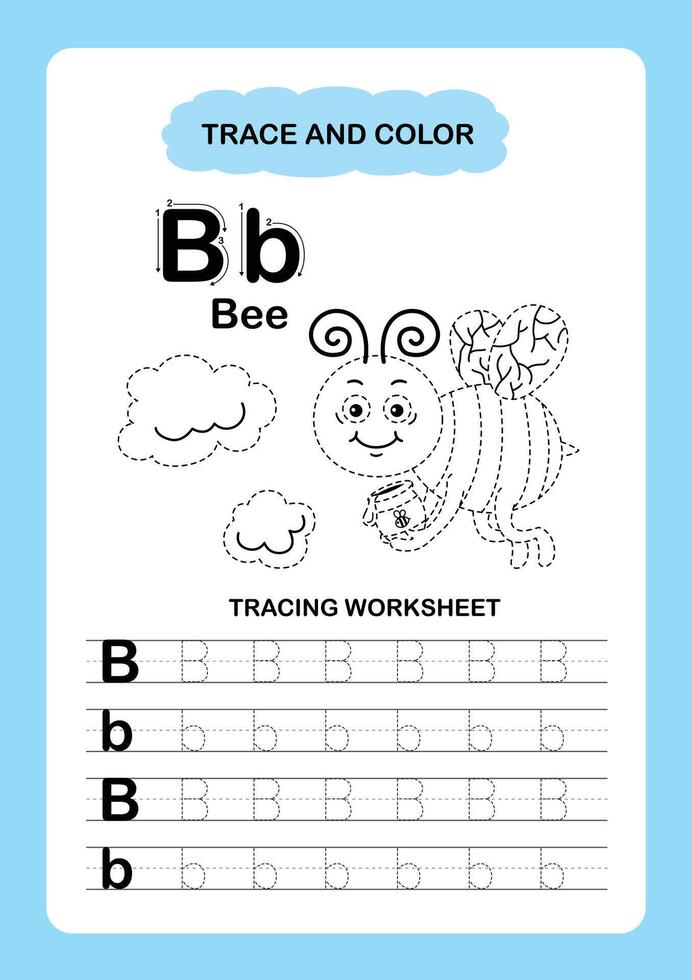 Illustration Isolated Animal Alphabet Trace and color Letter B Bee vector