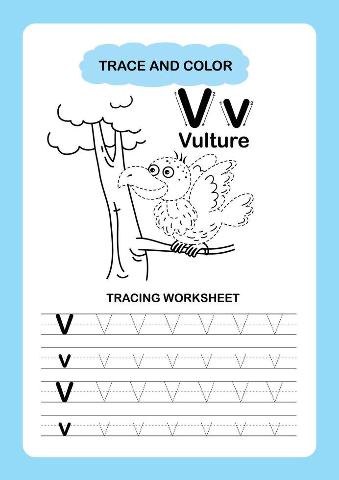Illustration Isolated Animal Alphabet Trace and color Letter V Vulture vector