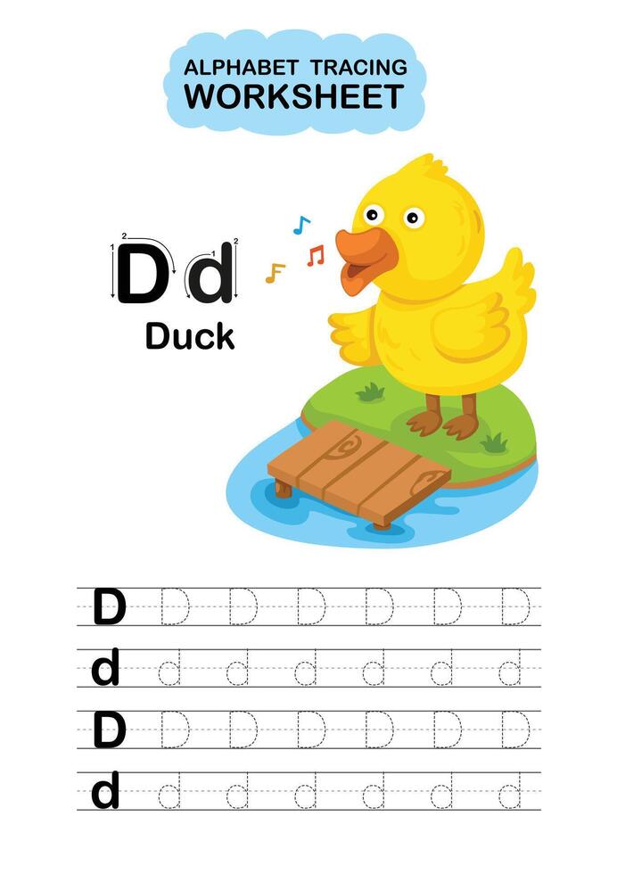 Illustration Isolated Animal Alphabet Tracing Worksheet Letter D Duck vector