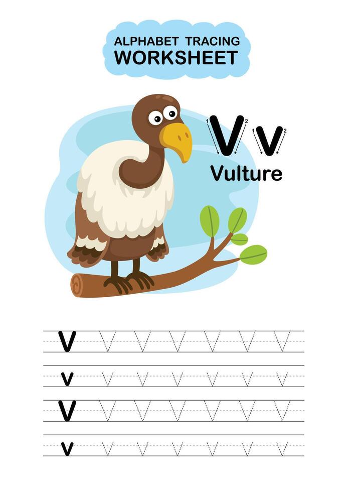 Illustration Isolated Animal Alphabet Tracing Worksheet Letter V Vulture vector