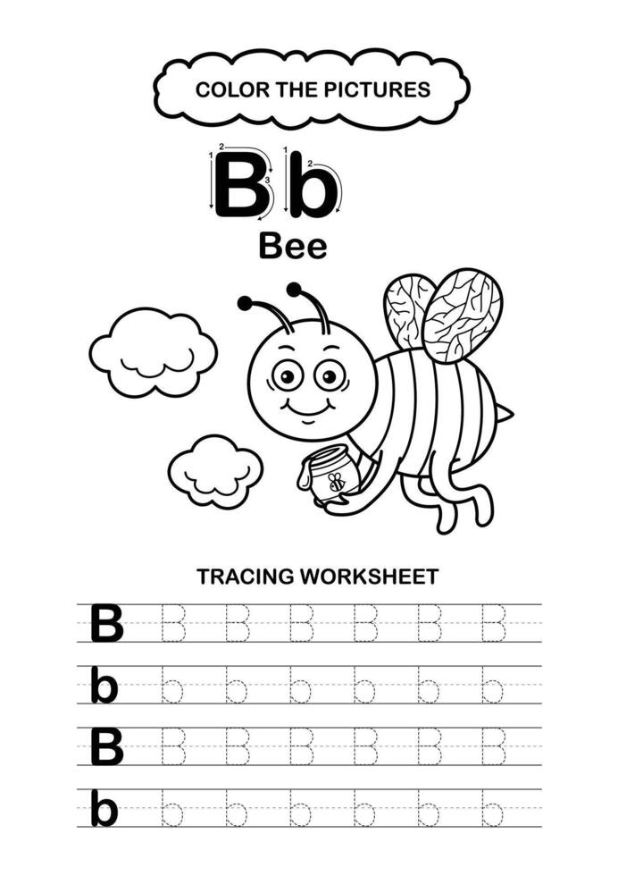 Animal Alphabet Trace and color Letter B Bee vector