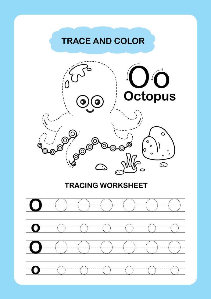 Illustration Isolated Animal Alphabet Trace and color Letter O octopus vector
