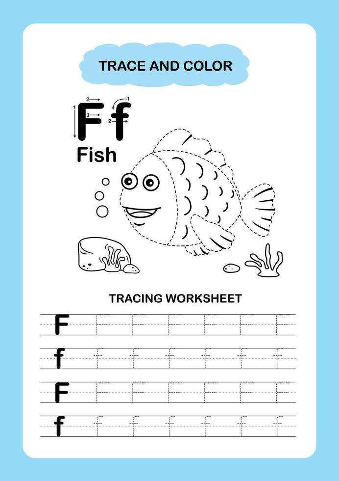 Illustration Isolated Animal Alphabet Trace and color Letter F Fish vector
