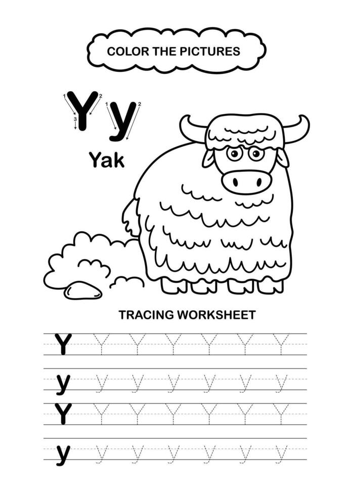 Animal Alphabet Trace and color Letter Y yak vector
