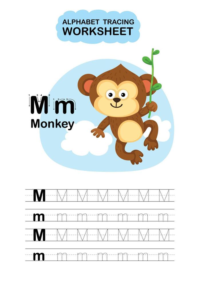 Illustration Isolated Animal Alphabet Tracing Worksheet Letter M Monkey vector
