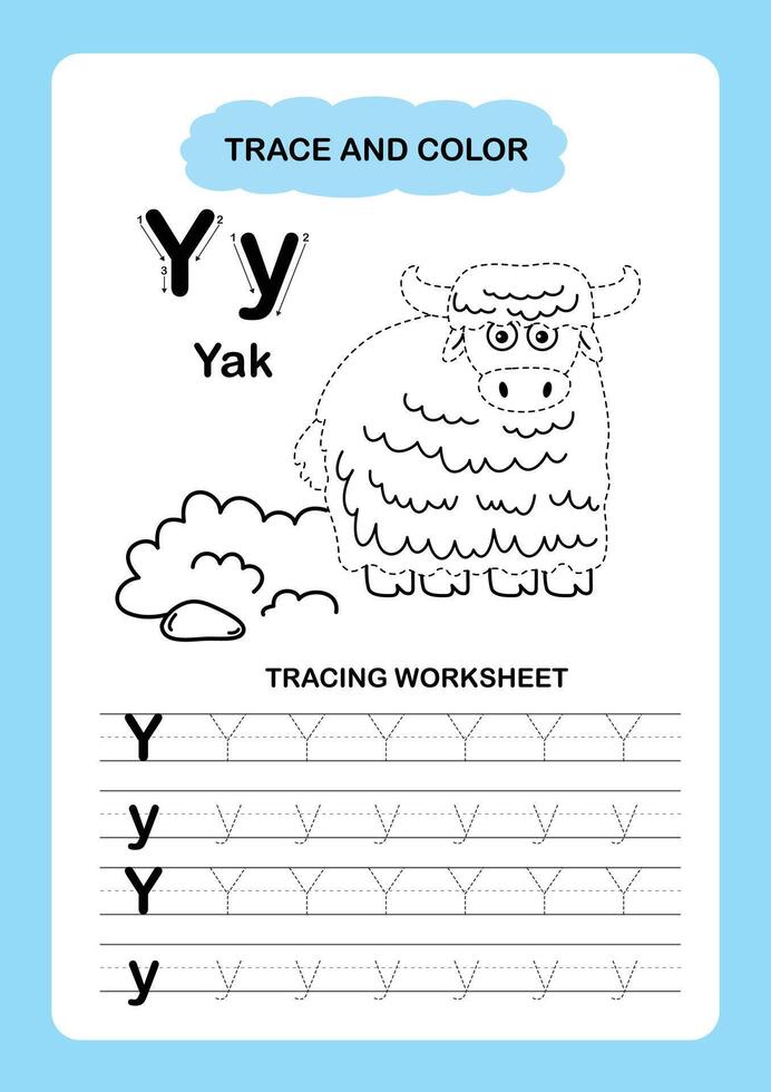 Illustration Isolated Animal Alphabet Trace and color Letter Y yak vector