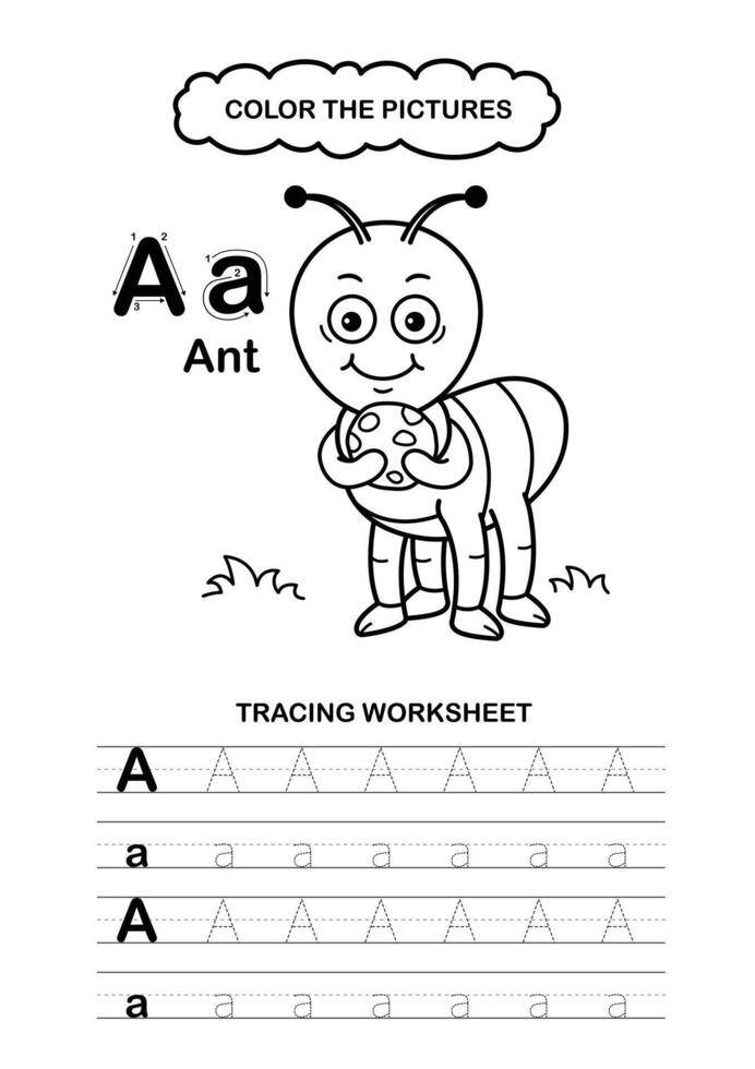 Animal Alphabet Trace and color Letter A Ant vector