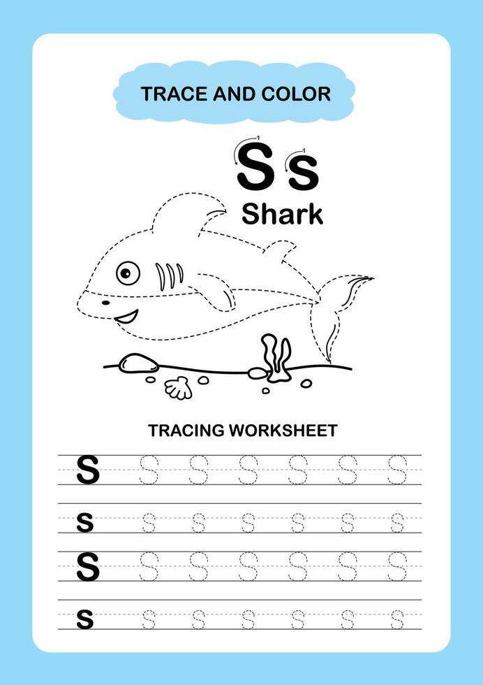 Illustration Isolated Animal Alphabet Trace and color Letter S Shark vector