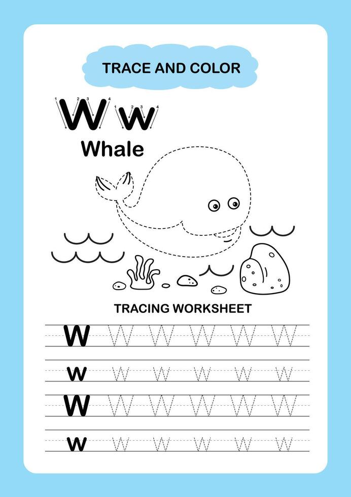 Illustration Isolated Animal Alphabet Trace and color Letter W Whale vector