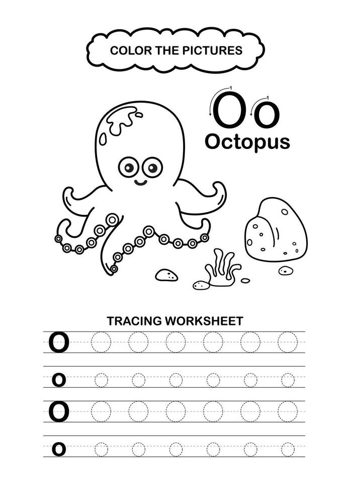 Animal Alphabet Trace and color Letter O Octopus vector